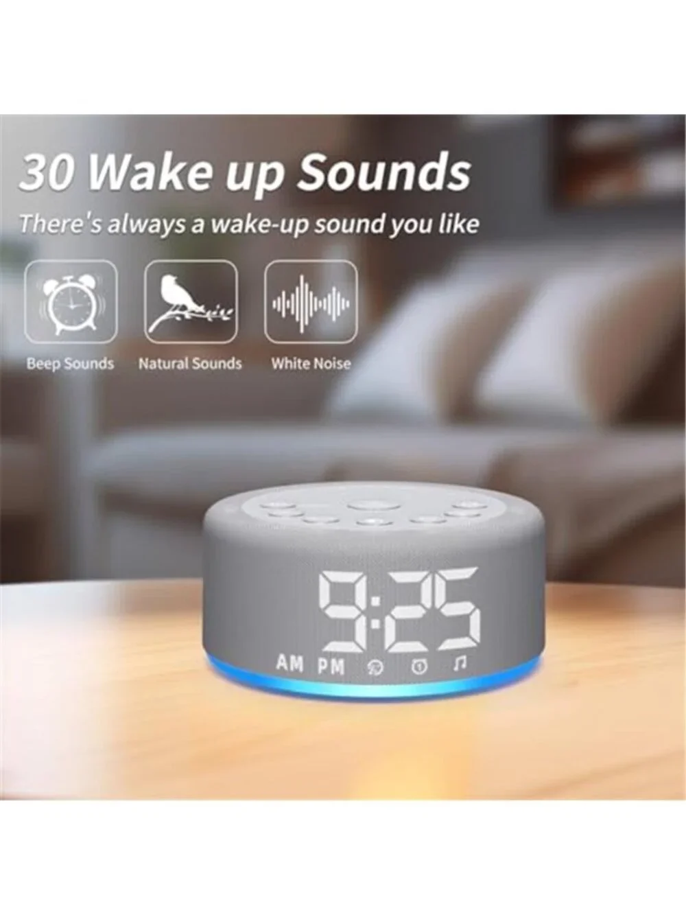 White Noise Sound Machine Alarm Clock Night Light 12 Color Sleep Aid 30 Sounds